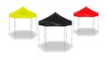 Hexagon pop-up canopy tent. Exhibition outdoor show pavilion. Event marquee. Color set. Black  red  yellow colours Royalty Free Stock Photo