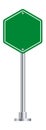 Hexagon road sign. Green highway blank billboard.