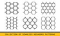 Hexagon set of geometric seamless patterns. Abstract honeycomb geometric graphic lines design