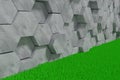 Hexagon Shaped Concrete Blocks Wall Background. Perspective View. 3D Illustration Royalty Free Stock Photo