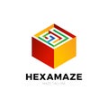 Hexagon Square Maze vector Logo. Labyrinth Logotype