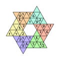 Hexagon star sudoku game with triangular cells vector illustration