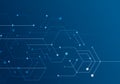 Hexagon technology connect in modern style on blue background. Internet connection network high digital technology Royalty Free Stock Photo
