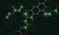 Hexagon technology dark green and gold colored honeycomb abstract background. Royalty Free Stock Photo