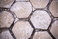 Hexagon tile paved sidewalk. background, urban.