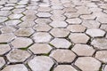 Hexagon tile paved sidewalk with perspective view. background, urban.