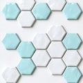 Hexagon tiles in white and blue on a wall. Royalty Free Stock Photo