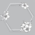 Hexagon vector frame with flowers sakura.