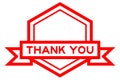 Hexagon vintage label banner in red with word thank you on white background
