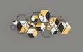 Hexagonal abstract background, depth of field effect. Modern cellular honeycomb 3d panel with hexagons. Ceramic, marble, metallic