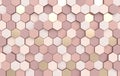 Hexagonal abstract background, depth of field effect. Modern cellular honeycomb 3d panel with hexagons. Ceramic, marble, metallic