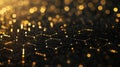 Hexagonal abstract black metal background with golden light Royalty Free Stock Photo