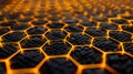 hexagonal abstract black metal background with golden light lines Royalty Free Stock Photo