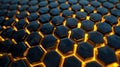 hexagonal abstract black metal background with golden light lines Royalty Free Stock Photo