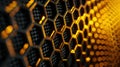 hexagonal abstract black metal background with golden light lines Royalty Free Stock Photo