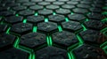 hexagonal abstract black metal background with green light lines Royalty Free Stock Photo