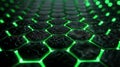 hexagonal abstract black metal background with green light lines Royalty Free Stock Photo