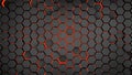 Hexagonal abstract 3d background, black wall with hexagonal pattern with red neon light in background 3d rendering Royalty Free Stock Photo