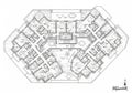 Hexagonal building floor plan with central courtyard and surrounding gardens. The design includes Royalty Free Stock Photo