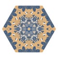 Hexagonal ceramic tile with magical floral pattern.