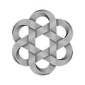 Hexagonal chinese knot made of crossed metal wires. Traditional ancient symbol. Vector illustration