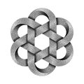 Hexagonal chinese knot made of crossed stippled tapes. Traditional ancient symbol. Vector illustration