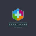 Hexagonal cross medical hospital logo template design for brand or company and other