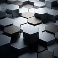 Hexagonal 3D blocks in metallic hues create a captivating geometric pattern Royalty Free Stock Photo