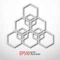 Hexagonal 3d design made in white plastic style. Sacral geometry. Mystery enigmatic shape. Abstract vector art design of