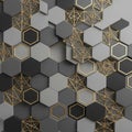 Hexagonal 3D pattern composed of various shades of black and gray tiles Royalty Free Stock Photo