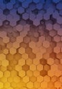 Hexagonal 3D pattern with a gradient from blue to orange. The hexagons vary in size Royalty Free Stock Photo