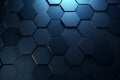 Hexagonal dark blue navy background texture placeholder, radial center space, 3d illustration, 3d rendering backdrop