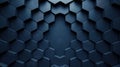 Hexagonal dark blue navy background texture placeholder, radial center space, 3d rendering backdrop