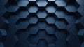 Hexagonal dark blue navy background texture placeholder, radial center space, 3d rendering backdrop