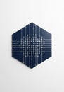 Hexagonal dark blue panel with a circuit pattern composed of white lines and circles. Royalty Free Stock Photo