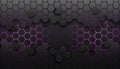 Hexagonal dark grey grid with purple light. Copy space, add text or logo. Modern ,futuristic, cyber background illustration Royalty Free Stock Photo