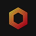 A hexagonal design featuring multiple nested lines, transitioning in color from yellow a Royalty Free Stock Photo