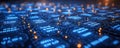 Hexagonal digital blueprint showcasing blockchain technology and data connectivity