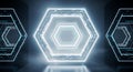 Hexagonal digital network glowing futuristic technology background 3D render abstract design blue light Royalty Free Stock Photo