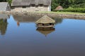 The hexagonal duck house on the village pond at East Quantoxhead in Somerset, England