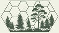 Hexagonal Forest Pine Tree Silhouette, vector design Generative AI Royalty Free Stock Photo