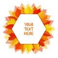 Hexagonal frame with autumn leaves. Vector illustration Royalty Free Stock Photo