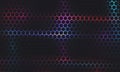 Hexagonal gaming dark abstract vector background with blue, pink, purple and red colored bright flashes.