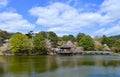 Hexagonal gazebo with cherry flowers in the Nara Park