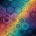 Elements like stars, circles, and triangles inside the hexagons, Royalty Free Stock Photo