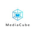Hexagonal geometrical social network logo icon with letter M, simple lines.Honeycomb blue logotype, element for net web design
