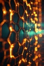 Hexagonal Glowing Grid, Warm Tones Futuristic Tech Background, Portrait Images Generative AI Royalty Free Stock Photo