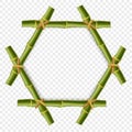 Hexagonal green bamboo poles frame with rope and copy space
