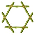 Hexagonal green bamboo stems border with rope and copy space Royalty Free Stock Photo