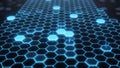 Hexagonal grid with glowing blue lines and hexagons on a dark background Royalty Free Stock Photo